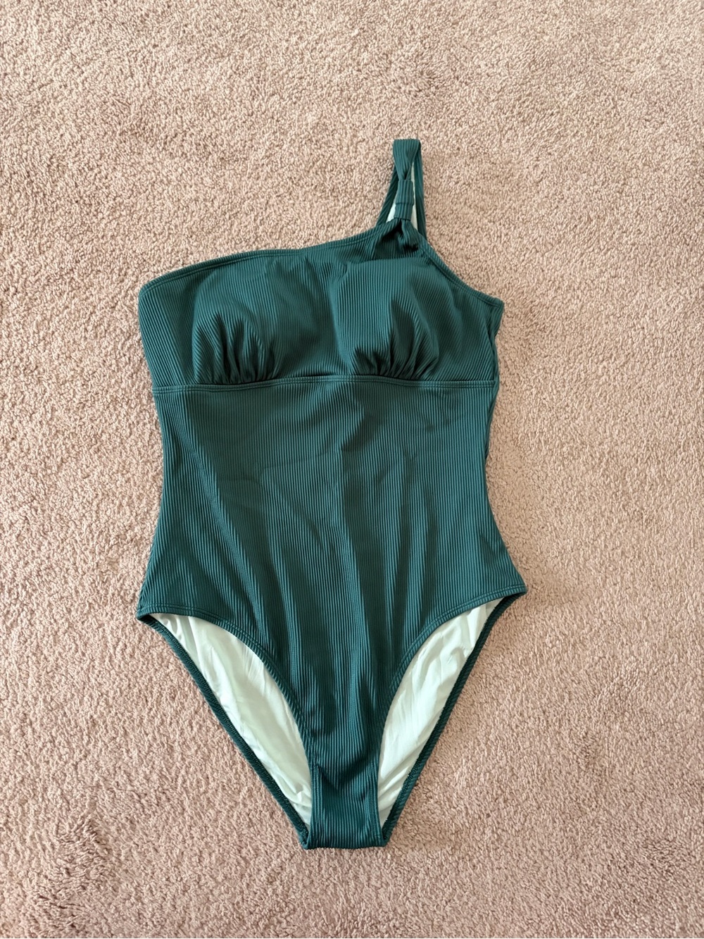 One-Shoulder Emerald Green Ribbed One-Piece Swimsuit